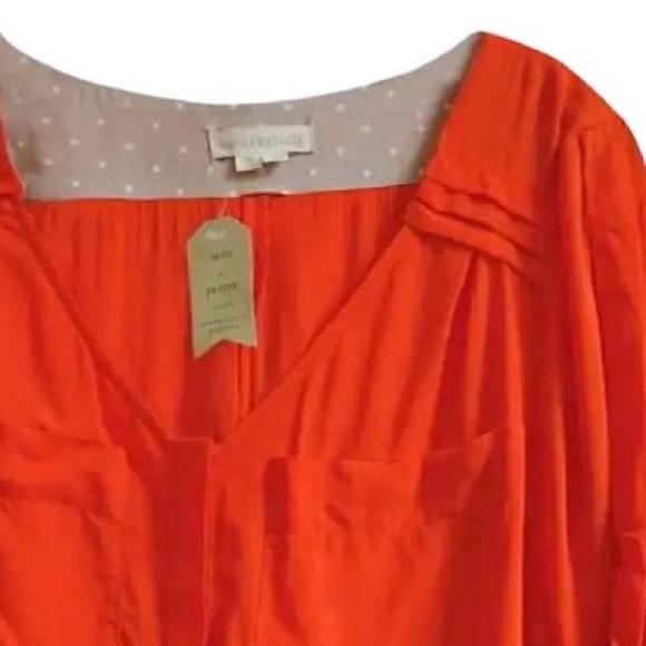 Anthropologie Drapey Pleated Henley Top P10 Petite Large Red Front Pocket Blouse - Picture 9 of 16